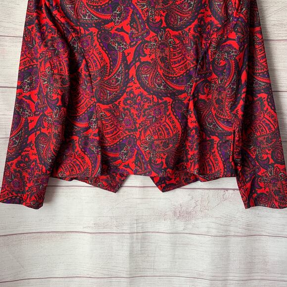 Vintage Blair Red Paisley Button Up Blouse Long Sleeve V-Neck Size 12P - Picture 9 of 15